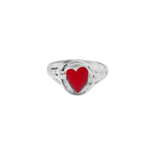 Signet Ring Heart Red Enamel