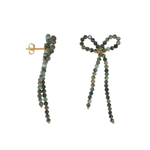 Stone Bow Earrings African Turquise Gold Plated