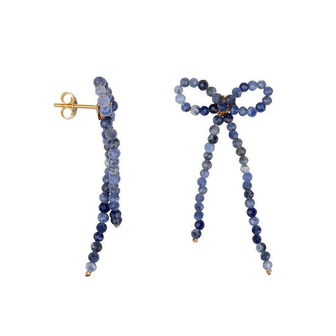 Stone Bow Earrings Blue Sodalite Gold Plated