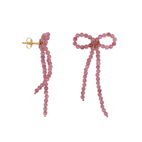 Stone Bow Earrings Pink Tourmalite Gold Plated