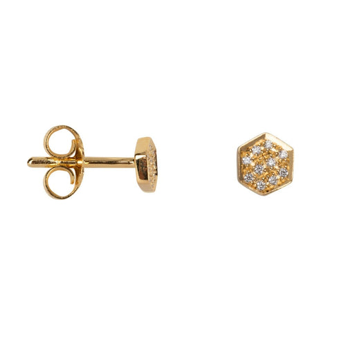 TH-E2026 Gold Plated oorbel Hexagon White Zirkonia Stud Earring Gold Plated (PER SINGLE PIECE) 49,95 euro