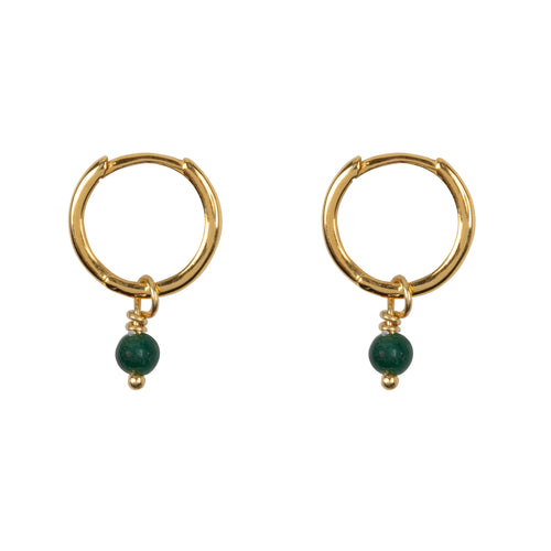 Small Hoop Green Stone Earring Gold Plated